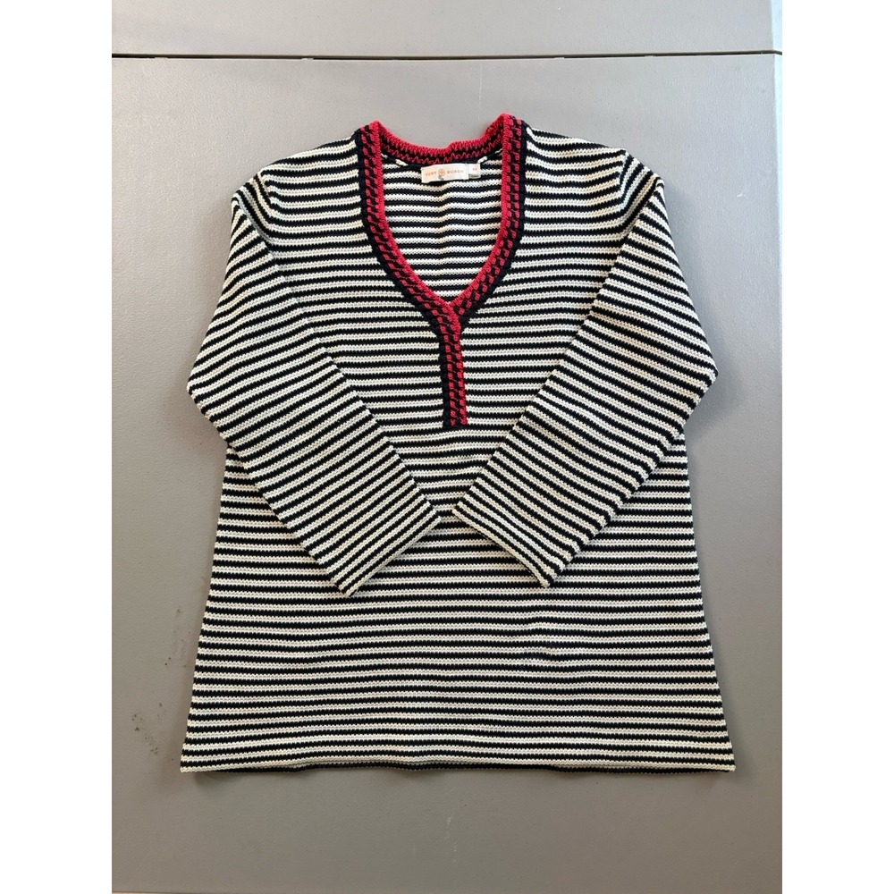 Tory Burch Sweater Women's Size S/P Striped V-neck Pullover 3/4 Sleeve Cotton - Picture 10 of 13